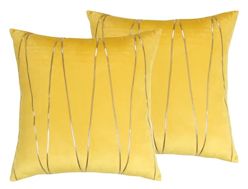 Image of Amazon Brand - Umi Gold Leather Striped Pack of 2 Throw Pillow Covers Velvet Decorative Cushion Covers Cases for Sofa Bedroom Livingroom Car 18 x 18 in Yellow Color