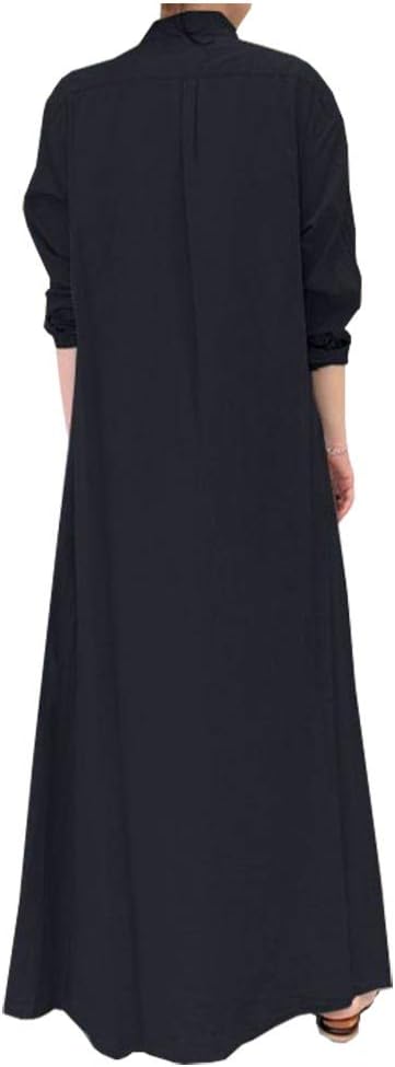 Ladyful Women's Button Down Cotton Linen Shirt Dress Long Sleeve Maxi Shirtdress Beach Summer Dress Pockets - Image 2