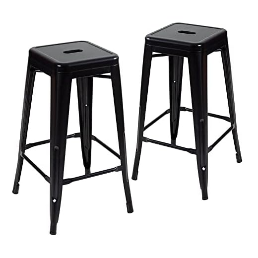 Loft7, Kit 2 Banquetas Iron Tolix Design Industrial em Aço Carbono 76 cm Alta sem Encosto Vintage Elegante e Versátil Cozinha Bar Sala de Jantar Varanda Gourmet, Preto Semibrilho