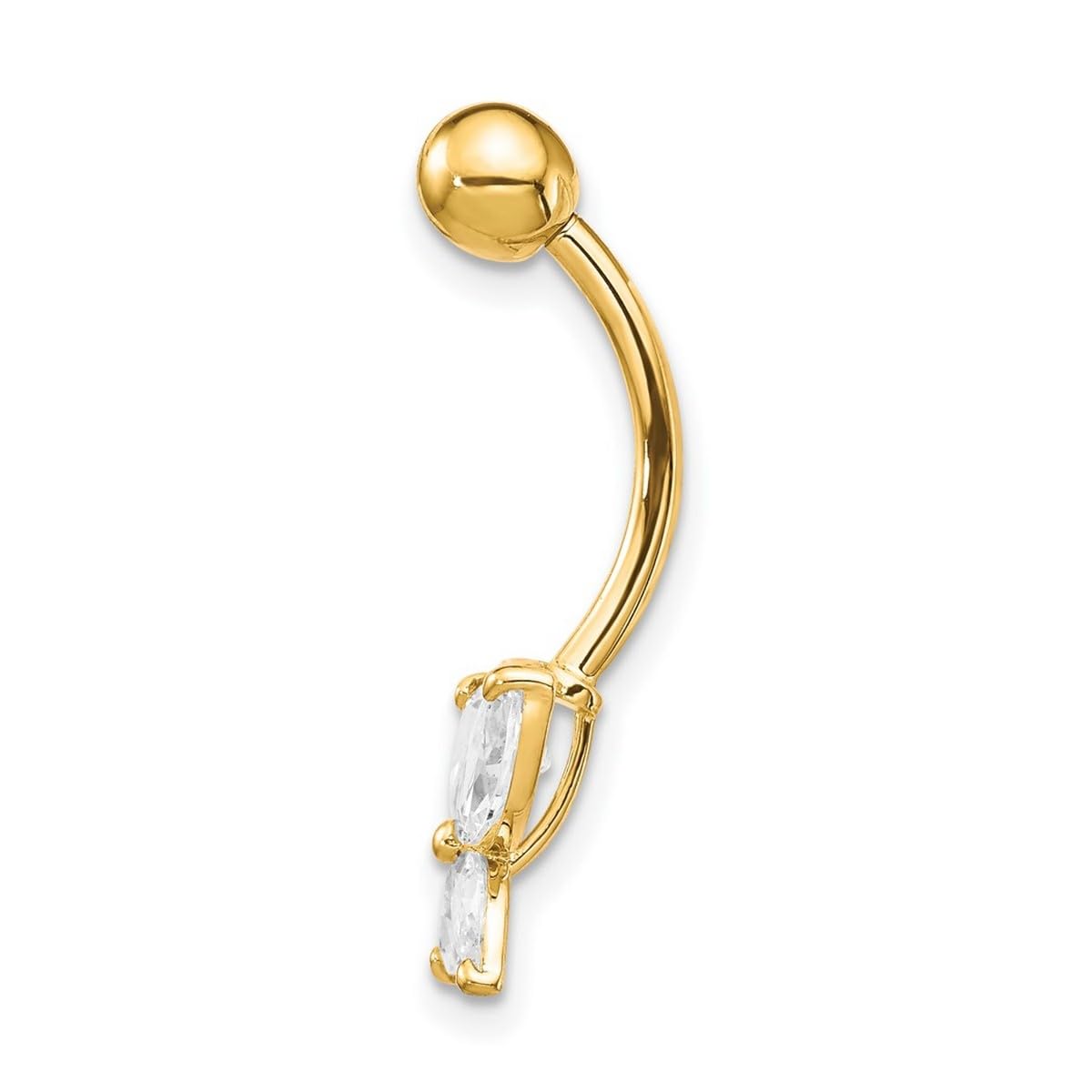 Bauchnabelring aus 10-karätigem Gelbgold, poliert, offener Rücken, Schraubverschluss mit großem Zirkonia, künstlicher Diamant, Schmetterlingsflügel, baumelnder Schmuck, Geschenke für Frauen – hochwertiger als 9 Karat Gold