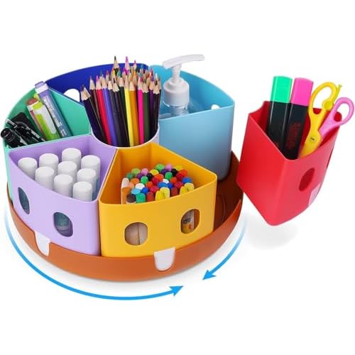 GAMENOTE Rotating Art Supplies Organizer – Lazy Susan Office School Supply for Kids Desk Organization and Storage Homeschool Craft Caddy Classroom Organization (Large)