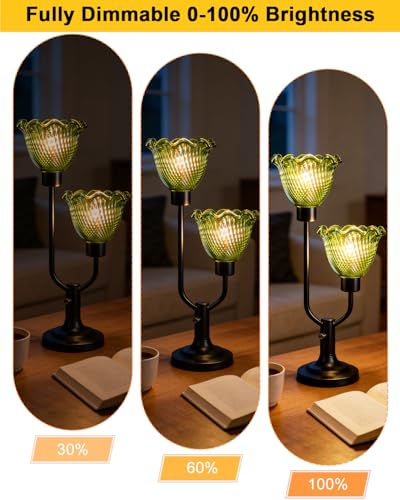 Image of Lightdot Green Glass Flower Table Lamp for Bedroom Vintage Dimmable Lamp