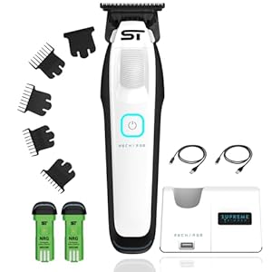 Supreme Trimmer Recharge Zero Gap Trimmer for Barbers | 7500+ RPM, Removable Battery, Smart USB Charging Stand + iPhone/Android Charging | ST777 White