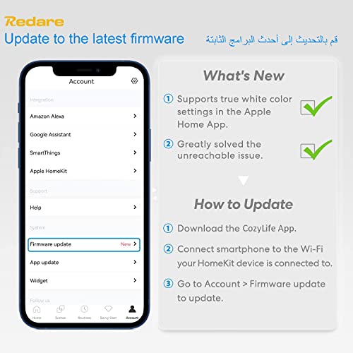 Redare Homekit Smart Bulb,Smart WiFi LED Bulbs Compatible with Apple HomeKit,Siri,Alexa,Google Home & CozyLife,Dimmable E27 Multicolor 2700K-6500K RGBCW,A19,1000 Lumens 60W Equivalent (2 Pack)