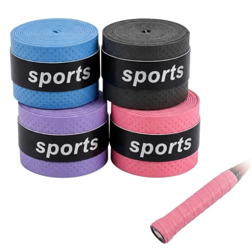 4 Pack Hockey Stick Tape Anti Slip Cloth Ice Hockey Tape 1.1M*25mm Wear-Resistant Waterproof Sports Grip Tape for Badminton Grip Ping Pong Racket Skipping Rope Tennis Bat (Pink Blue Purple Black)