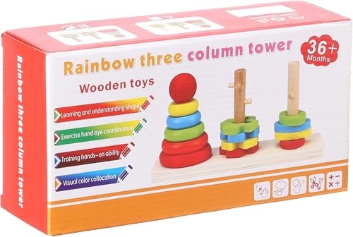 Image of Wooden Tumbling Tower Game Indoor Stacking Puzzle Blocks for Kids (3 Town Blocks)