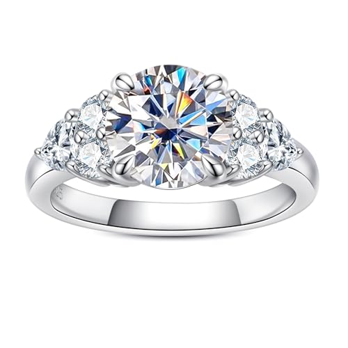 Moissanite Engagement Rings for Women, 3 ct (4 ctw) D Color VVS1 Lab Created Diamond 18K White Gold Plated Silver Moissanite Diamond Anniversary Wedding Ring