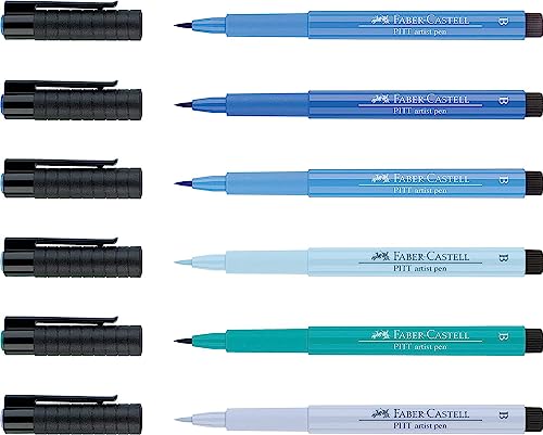 Image of Faber-Castell Pitt Artist B Pen Set - Pack of 6 (Blue)