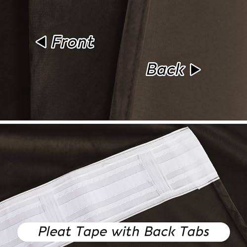 Image of RYB HOME Brown Velvet Blackout Curtains 84 inches Long with Hook Tape | Thermal Insulated, Privacy Protect, Room Darkening, Decorative Drapes, Bedroom Doorway Nursery, W42 x L84, 2 Panels