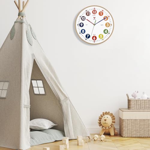 Foxtop Lernuhr Kinder - Lernuhr ohne Tickgeräusche - Analoge Kinderuhr zum Lernen und Üben der Uhrzeit - Dekoratives Kinderzimmer,30 cm