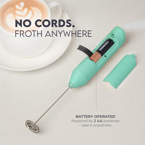 Image of Zulay Kitchen Powerful Milk Frother AA Batteries Included - Ultra Fast Handheld Drink Mixer with Stainless Steel Whisk Stirrer for Coffee, Protein, Matcha & More, Frother Wand Electric Frothmate Mint