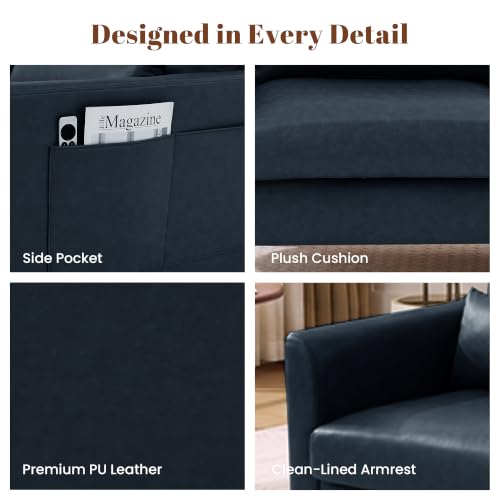 Image of Kingfun Faux Leather Armchair Sofa with Side Pocket,Royal Blue