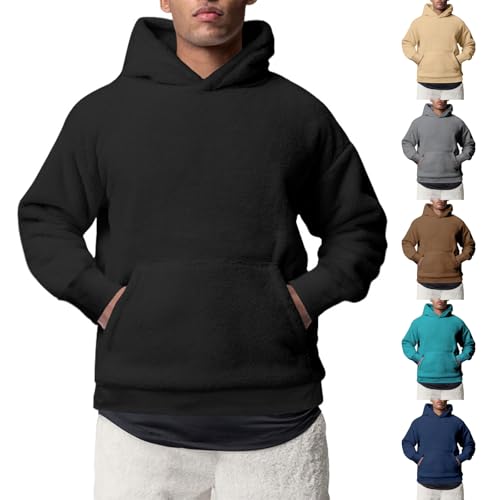 Men's Double Velvet Hoodies Pullover Sherpa Lined Hooded Sweatshirt Loose Fuzzy Sweater Thickened Warm Winter Hoodies3