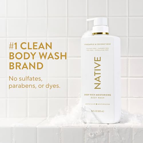 Image of Native Moisturizing Body Wash, Clean & Gentle 24-Hour Hydration with Shea Butter, for Sensitive & Dry Skin, for Women & Men, Sulfate-free, Paraben-free, Pineapple & Coconut Milk, 22 fl oz