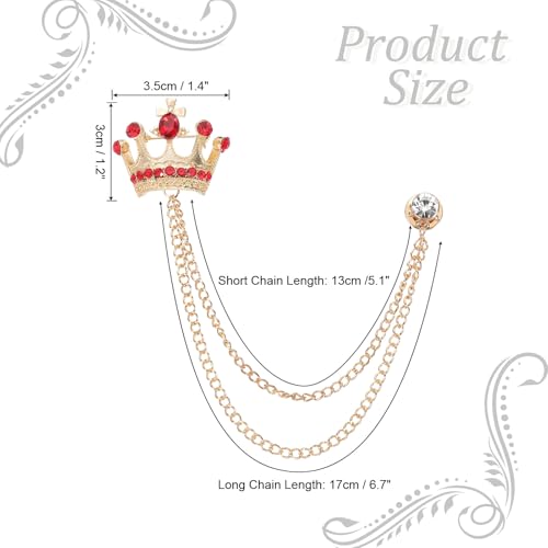Image of PATIKIL Crown Hanging Chain Brooch Pins | Rhinestone Suit Pins Fashion Crystal Lapel Pins for Women Men