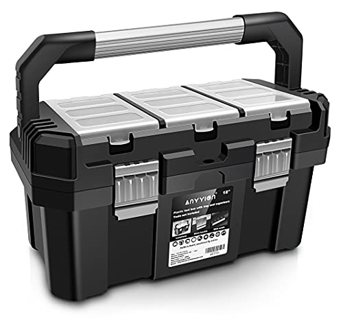 Anyyion 17-Inch Tool box with Removable Tray with Stainless Steel Dual Lock Secured,Small...