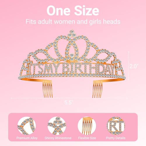 Birthday Tiara and Crown with Sash, Birthday Tiara for Women Party Rose