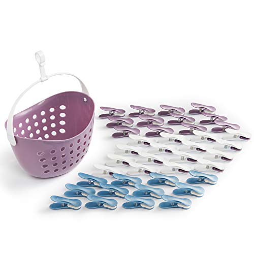 Klammerkorb Orange Mit 40 Wäscheklammern - Praktischer Wäschekorb