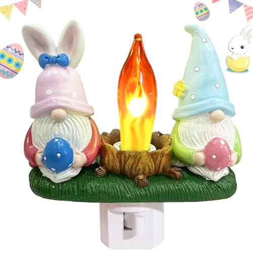 Image of Gnomes Campfire Nightlight Gnome Lamp Easter Night Light Plug Into Wall Dwarfs with Easter Eggs Night Lamp Bedroom Bathroom Decoration (Gnomes)