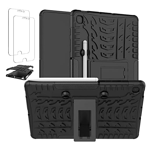Ttianfa Fodral kompatibel med SAMSUNG Tab S6 Lite P615,2 x härdat skärmskydd pansar militär kraftig stöttålig dubbla lager skydd robust hopfällbart stöd anti-rep, svart