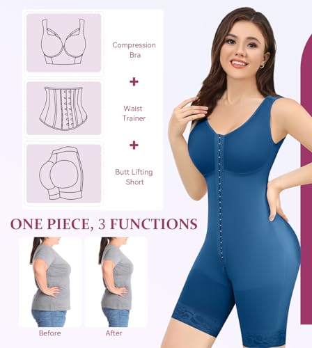 Image of M MYODRESS Fajas Colombianas Reductoras Y Moldeadoras Levanta Cola Tummy Tuck Compression Garment Full Body Shaper Waist Trainer for Women Shapewear Bodysuit Stage 2 Bbl Blue S