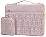 MOSISO 360 Protective Laptop Sleeve 13-13.3 inch, Compatible with MacBook Air 13 M2 M1, Compatible with MacBook Pro 13/14, Wavy Quilted Side Open Bag with Horizontal Pockets&Small Case, Pink