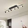 Jaycomey Modern LED Ceiling Lights, Dimmable 6-Light Flush Mount Ceiling Lamp Fixture with Remote, 51'' Black and Gold Directional Ceiling Ligting for Hallway Kitchen Bedroom Entry (60W/3600 Lumens)