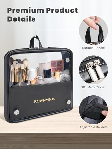 ROWNYEON Makeup Brush Bag, High Capacity Stand-Up Makeup Brush Holder, Travel Professional Cosmetic Bag Artist Organizer Bag Large Makeup Brush Case with Adjustable Divider (Brushes Not included)3