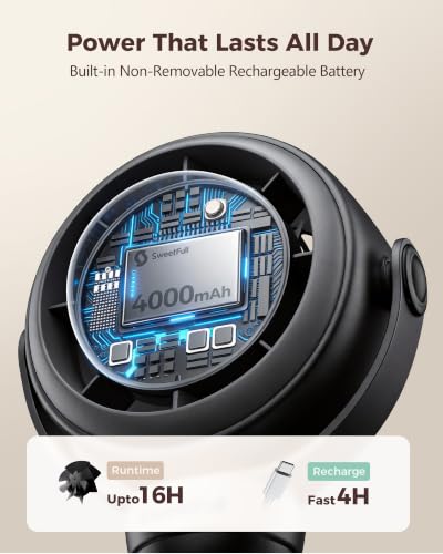 Image of SWEETFULL Baby Stroller Fan - 4000mAh Rechargeable 4-Speed Quiet with LED Display & Night Light, Mini Portable 360 Clip On Safe Fan for Car Seat, Crib, Travel - Black