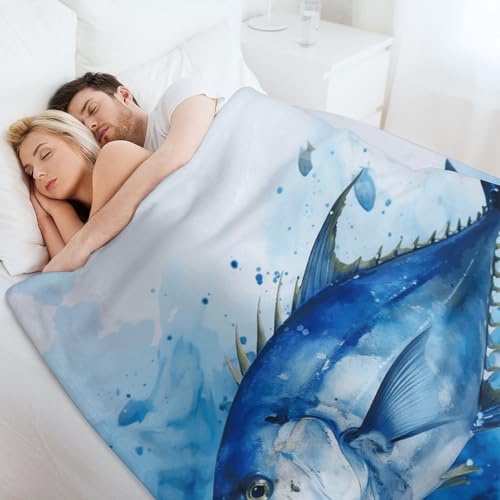 Couverture en flanelle haut de gamme imprimé poisson bleu texture légère - 7