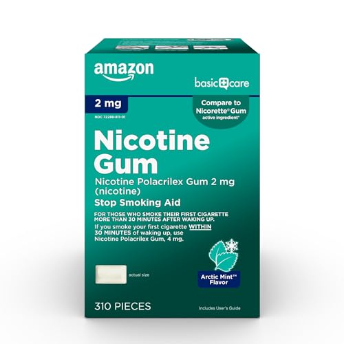 Amazon Basic Care Nicotine Polacrilex Uncoated Gum 2 mg, Arctic Mint, 310 Count