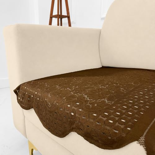 Image of Homerz Premium 'Surya Series' Sofa Cover | Stylish Sofa Protector | Net Fabric | Anti-Stain & Washable Slip Cover Exact Size Antislip (Flower Valley Brown, 2 Seater, Only Seat Cover)