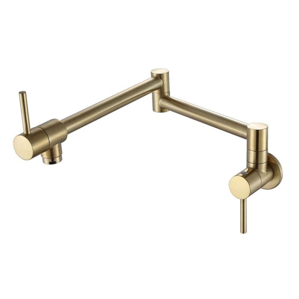ASerZenith Pot Filler Tap Wall Mounted Foldable Kitchen Faucet Single Cold Single Hole Rose Gold Sink Tap Rotate Folding Spout Brass,Brushed Gold