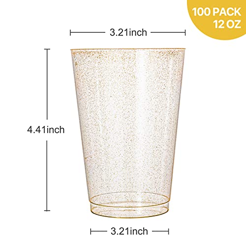 N9R 100Pcs 12Oz Gold Plastic Cups, Gold Glitter Plastic Cups Disposable, Elegant Wedding Cups And Party Cups #TOP1