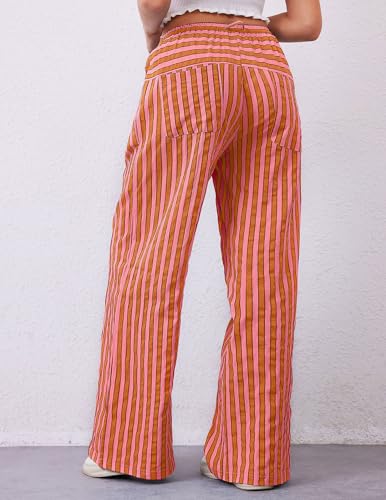 Striped Pants Women Wide Leg Trousers Drawstring Low Rise Casual Loose Lounge Pajama Pants with Pockets4