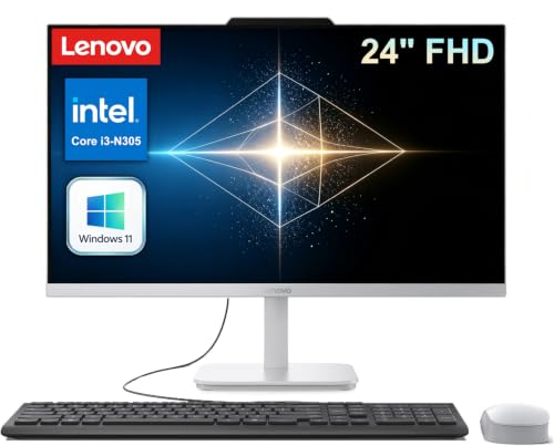 Image of Lenovo 24 inch All-in-One Desktop Computer, Intel i3-N305, 16GB RAM 1TB SSD