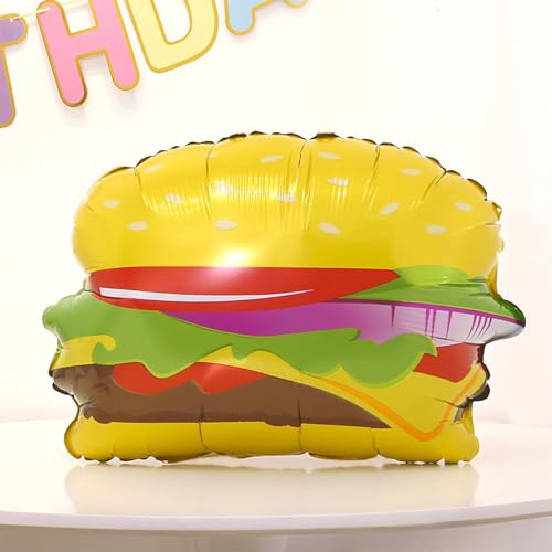 Image of 4PCS Hamburger Balloons, 21 inch Yellow Hamburger Shaped Mylar Balloons, Fast Food Snacks Themed Birthday Party Decorations Supplies