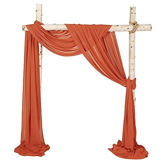 SHERWAY 2 Panels Chiffon Fabric Drapery Wedding Arch Drapes, Party Backdrop Curtain Panels, Ceremony Reception Swag Decoration (27 x 216 Inch, Burnt Orange & Burnt Orange)