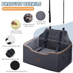   OTOB-Dog-Car-Seat-for-Large-Medium-Dog-Under-55Lbs-Detachable-Washable-Dog-Booster-Seat-for-2-Small-Dogs-Puppy-with-2-Safety-Leash-Thickened-Memory-Foam-Pet-Car-Seat-Cooling-Mat-Travel-Car-Seat-Bed