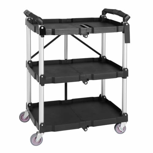 Carro plegable de polipropileno de 3 niveles Vogue negro 835x645x405mm