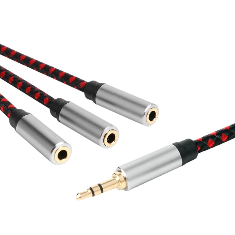 Splitter per cuffie da 3,5 mm a 3 vie AUX maschio a femmina, adattatore audio triplo stereo (splitter a 4 poli)