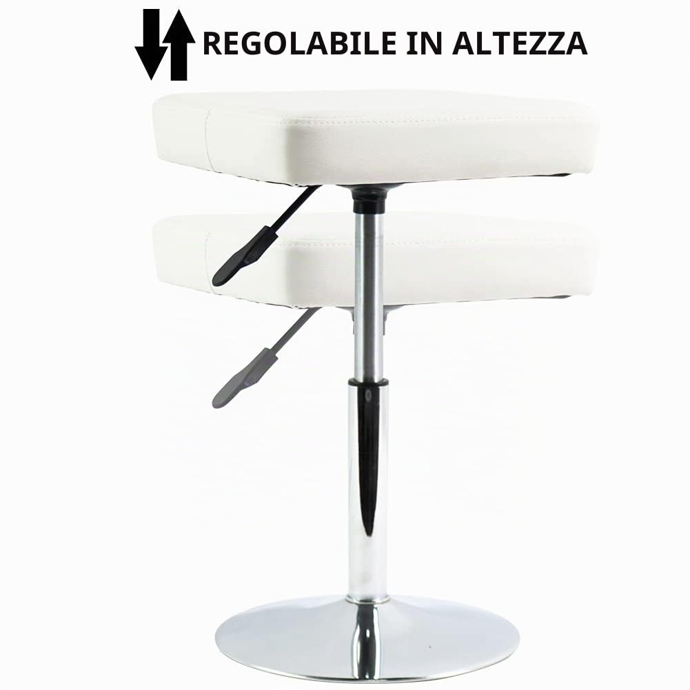FURWOO - Sgabello quadrato in pelle PU, altezza regolabile, sgabello girevole per garage, medico, spa, barbiere, lavoro con ruote, per la casa, piccolo(Whtie)