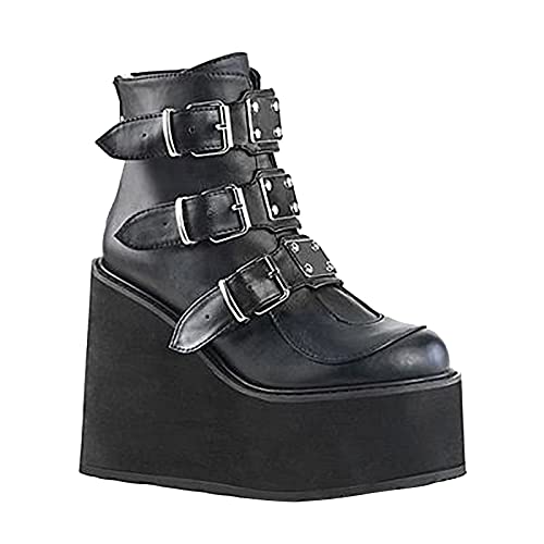 Damen Winter Gothic Punk Plattform Stiefel Schwarz Schnalle Riemen...