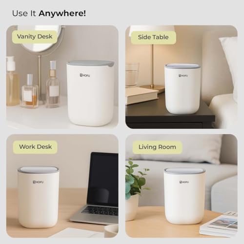 Image of HOFU Mini Dustbin with 360 Swing Lid | For Study Table, Dressing Table, Work Desk, Bedroom, Bathroom and Office | Sleek Design and 1.5L Dustbin | White