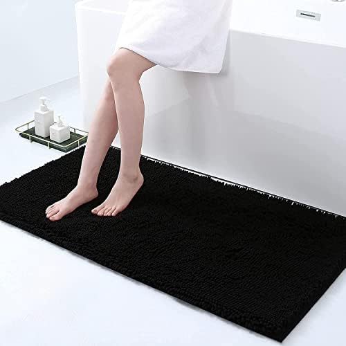 Smiry Non-Slip Toilet Mat Extra Soft Absorbent Pedestal Mat for Toilet Thick Shaggy Chenille Bath Mat Machine-Washable Dry Bathroom Floor Mat, 50 x 60 cm, Navy Blue