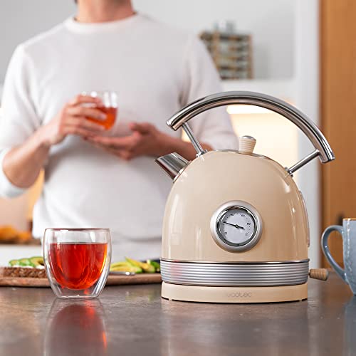 Cecotec Wasserkocher ThermoSense 420 Light Beige. Fassungsvermögen 1,8 Liter, 2200 W, Temperaturanzeige, 360º Basis, Edelstahl, Vintage-Stil, Beige 4