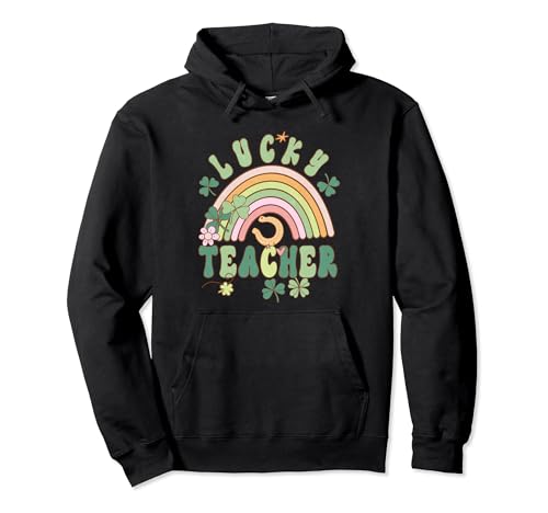 Lucky Teacher Groovy Retro Teacher Día de San Patricio Sudadera con Capucha