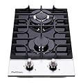 12 Inch Gas Cooktop, Built-in Tempered Glass 2 Burners Gas Stovetop LPG/NG Convertible Gas Stove Dual Fuel Gas Hob for RVs, Apartments, Outdoor DT2188A