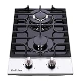 12 Inch Gas Cooktop, Built-in Tempered Glass 2 Burners Gas Stovetop LPG/NG Convertible Gas Stove Dual Fuel Gas Hob for RVs, Apartments, Outdoor DT2188A