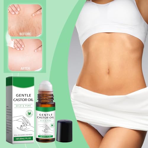 RizinusöL Bio 30ml, Roller Ball Rizinusöl Kaltgepresst Bio, NatüRlich Rizinus öl für SchließT Feuchtigkeit, Organic Castor Oil für Körper, Haare, Nägel, Wimpern, Augenbrauen, Vegan (1P, 30ML)
